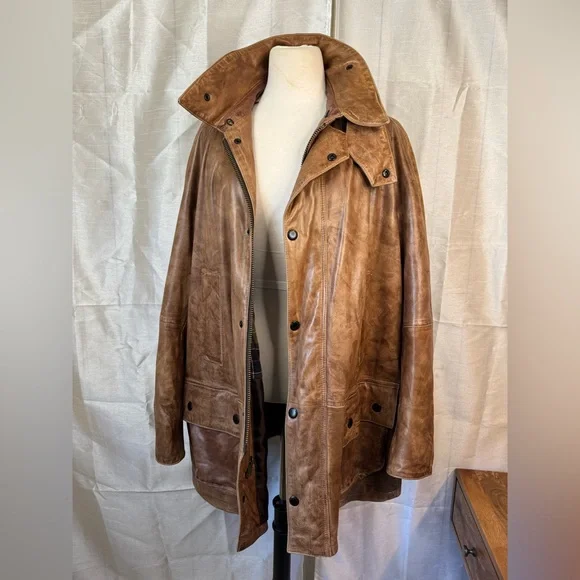 Barbour Men's Tan Leather Field Jacket vintage - Picture 12 of 15